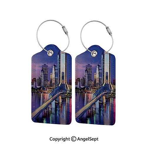 Waterproof PU Leather Luggage Tags Options Soft and Comfortable No Scratching,Urban Cityscape Bridge Office Buildings Jacksonville Florida 4 PCS Violet Blue Light Pink Tan,for Baggage/Suitcases
