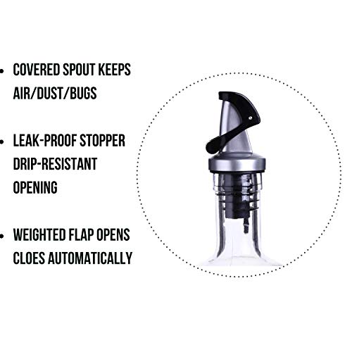 Premium Oil and Vinegar Dispenser Set in Stainless Steel Rack - BPA-Free Olive Oil Dispenser with Self-Closing Covered Spout - 17oz Round Slim Bottle Design & Dual OZ/ML Markings - Bonus Refill Funnel