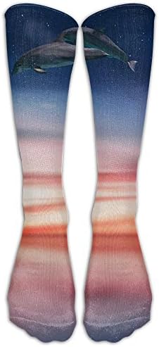 ZHONGJIAN Unisex Knee High Long Socks The Star Sky Dolphins Fly.PNG Sport Wrist Socks