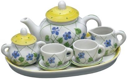Andrea By Sadek Yellow Polka Dot Doll Size Tea Set