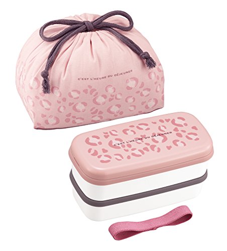 Japanese 2 tier bento lunch box pink leopard print with…