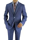 Bianco B Men's Linen Suit Modern Fit Two-Button Jacket Flat Front Pants Suit