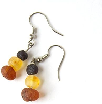 Hippie Hoopla Raw Baltic Amber Dangle Earrings - Multi-colored