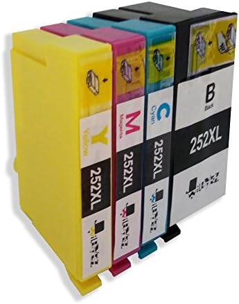 Wildyez 4 Pack 252 252XL Replacement Ink Cartridges ( Black, Cyan, Magenta, Yellow)–Worked in Wf-3620 Wf-3640 Wf-7620 Wf-7610 Wf-7110 Wf-3630 Printer