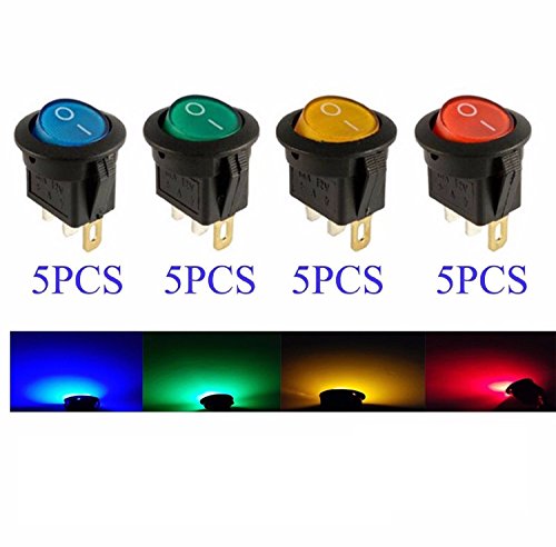 20x DC 12V 20A ON/OFF LED DOT ROUND ROCKER SPST TOGGLE SWITCH CAR BOAT LIGHT US