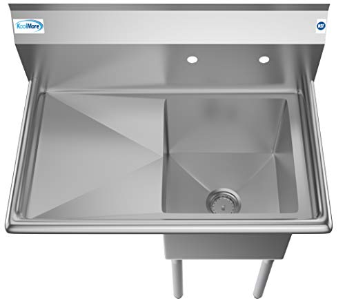 KoolMore 1 Compartment Stainless Steel NSF Commercial Kitchen Prep & Utility Sink with Drainboard - Bowl Size 15" x 15" x 12"