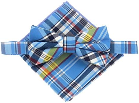 Mens Cotton Madras Bowtie and Pocket Square Set Various Colors