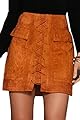 Prograce Women's Vintage Lace Up High Waist Bodycon Faux Suede Mini Skirt