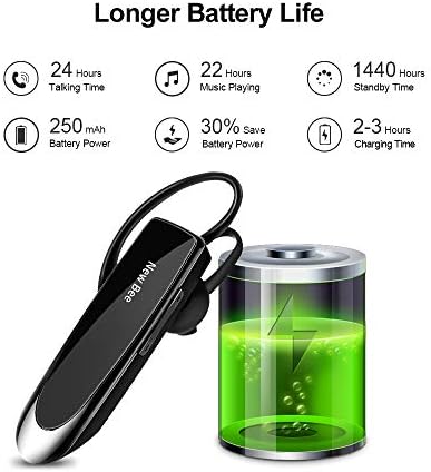 New bee Main Libre Bluetooth Oreillette, Casque sans Fil Bluetooth avec Microphone 60 Jours en Veille Casque Mains Libres avec Microphone Casque pour iPhone Samsung, HTC, LG, Sony, PC (Noir)