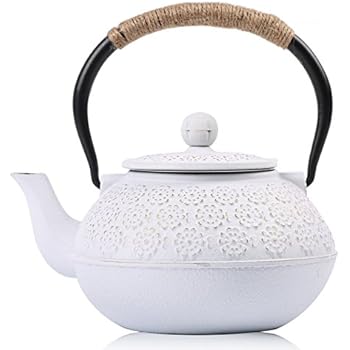 Cast Iron Teapot, Sotya Tetsubin Japanese Tea Kettle (1200ml, White)