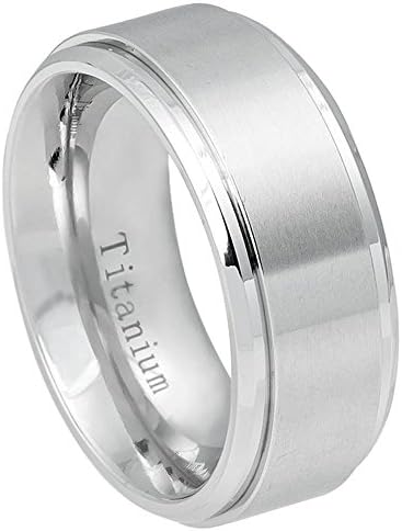 9mm Brushed Finish Center Step Edge White Titanium Wedding Band - Size 7.5