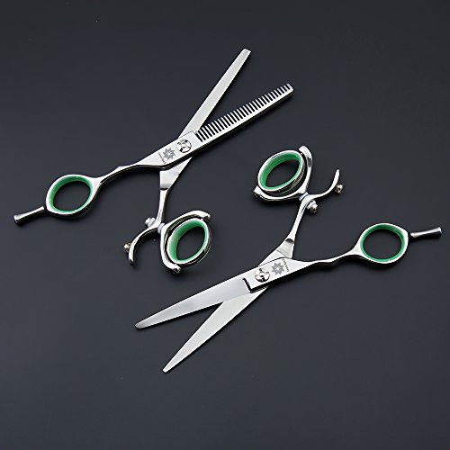 Dream Reach Left handed 5.5" Professional Japan 440C Salon Razor Edge Lightweight Hairdresser Cutting Scissors and Hair Thinning Scissors/Shears Set - Perfect for Lefty Barbers (Set 1)