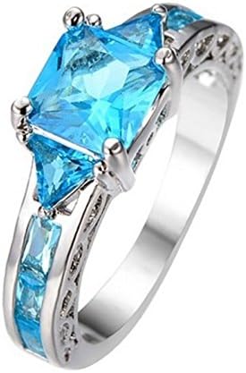 Fortonatori Aquamarine Ring Engagement Promise Vintage CZ White Gold Filled Plated