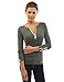 PattyBoutik Women Notch Neck Buttons Trim Blouse Top (Heather Army Green Medium)