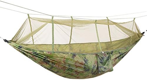 SDFGAR Portable High Strength Parachute Fabric Camping Hammock Hanging Bed With Mosquito Net Sleeping Bag Camouflage