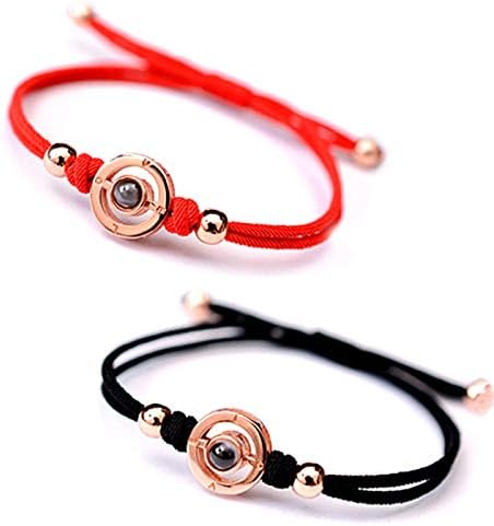 Zaxicht Couples Bracelets, 100 Different Languages I Love You Projective Bracelet, Nanometer Engraving Lovers Wristband Gift for Men Women