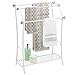 mDesign Large Standing Metal Bathroom Towel Holder Stand with Shelf - 3-Tier Towel Rack Stand for Hanging Bath, Hand, and Fingertip Towels in Bathroom - Hyde Collection - White/Brushed Stainless Steel