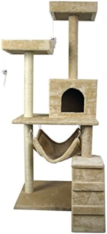 59" Nice Cat Tree Tower Condo Furniture Scratch Post Kitty Pet House Play Furniture Sisal Pole Stairs and Hammock (Beige) by HIDING