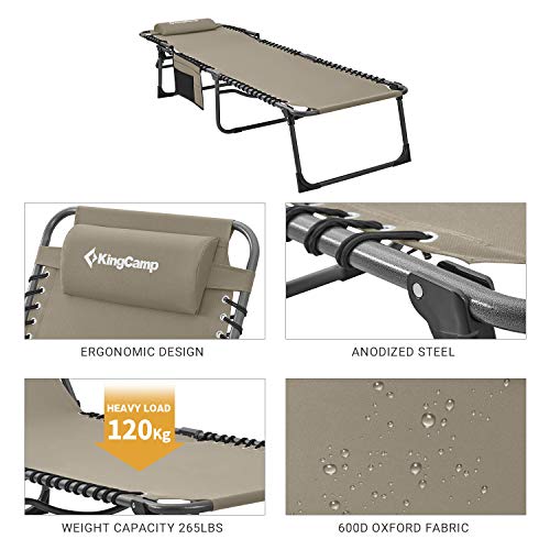 KingCamp Adjustable 4Position Folding Chaise Lounge Chair with Pillow