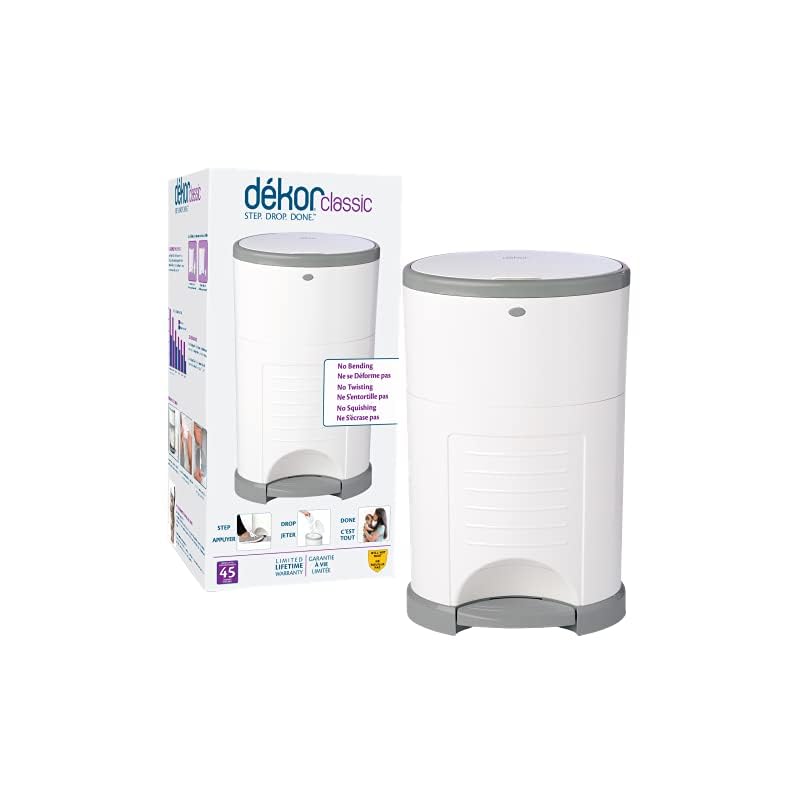 Dekor Classic Hands-Free Diaper Pail | White | Easiest to Use | Just Step – Drop – Done | Doesn’t Absorb Odors | 20…