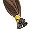 Sunny Hair I Tip Hair Extensions Invisible Itip Human Hair Extensions Dark Brown Highlight Caramel Blonde Pre Bonded for Everyday Use Cold Fusion Show Charm 16inch 50g