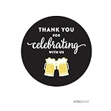 Andaz Press Birthday Round Circle Labels Stickers, Thank You for Celebrating With Us, Beer Mugs Cheers!, 40-Pack, For Gifts and Party Favors