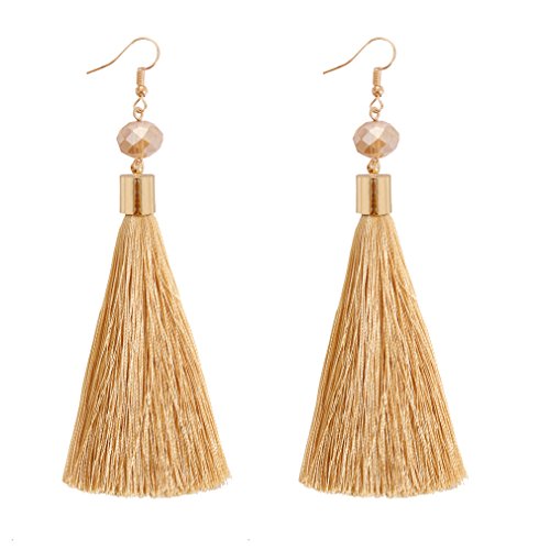 NLCAC Women Thread Tassel Dangle Earrings Silk Fringe Thread Drop Earrings for Parties (champagne)