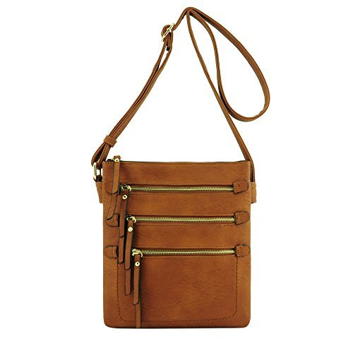 Multi Zipper Pocket Double Compartments Hipster Crossbody Bag Brown