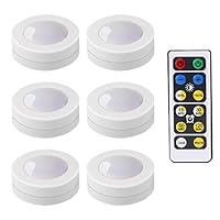 LEDERA Wireless LED Puck Lights, Kitchen Under Cabinet Lighting with Remote Control, Battery Powered Dimmable Closet Lights, 6 Pack