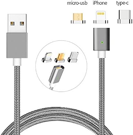 USB C Cable Magnetic,Animoeco Lightning+USB C+Micro 3 in 1 Multiple 2.4A Quick Charger Cable USB Nylon Braided For iPhone 7 7 plus/ 6 6s Plus/iPad Samsung Galaxy S6 S7 S8 plus Lg V20 (gun)