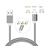 USB C Cable Magnetic,Animoeco Lightning+USB C+Micro 3 in 1 Multiple 2.4A Quick Charger Cable USB Nylon Braided For iPhone 7 7 plus/ 6 6s Plus/iPad Samsung Galaxy S6 S7 S8 plus Lg V20 (gun)