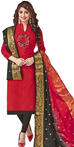 Leeza Store Women's Ethnic Wear Cotton Salwar Kameez (Red Color_Free Size)