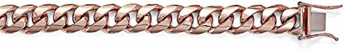 14k Rose Gold 10.5mm Cuban Curb Solid Link Chain Bracelet for Men or Women - 9"