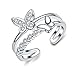 Sewanz Women's Simple Sterling Silver Finger Rings,Crystal Butterfly Opening Filigree Nail Ring