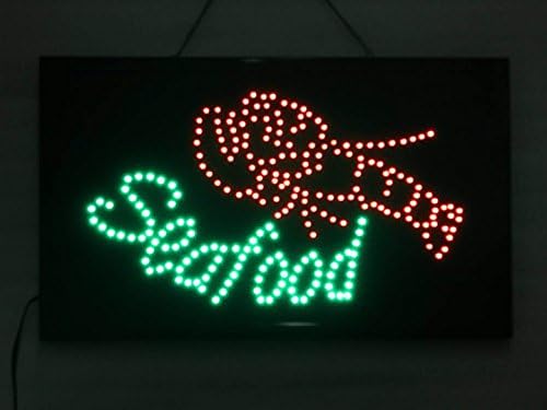 UPSUN Neon Sign OPEN,LED business open sign advertisement board Electric Display Sign, Two Modes Flashing & Steady light, for business, walls, window, shop, bar, hotel(Seafood)