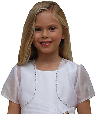 Big Girls White Sheer Glitter Short Sleeved Bolero 16