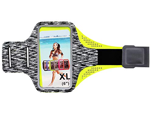 HUMBLE Cell Phone Armband for All iPhone and Android Smartphones Phone Arm Holder Touchable Screen for Gym Running and Aerobics, Cycling with Extra compartments (Grey Camouflage and Neon)
