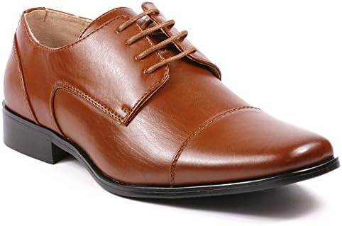 Magestik Men's Cognac Brown Lace Up Cap Toe Oxford Dress Shoes (8.5)