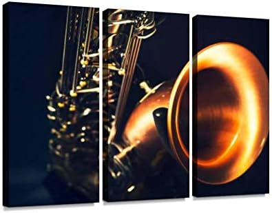 Cielartableau Saxophone Music Instrument Close up Classical Jazz Music Orchestra Wall Art Canvas Print Picture Poster Artwork Painting Gift for Home Room Modern Decor Ready to Hang, 3 Panel