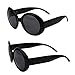 Pop Fashionwear Womens Fashion Circle Round Jackie O Bold Chic Sunglasses P547 (2 Pc Black-Smoke Lens &Tortoise-Brown Lens)