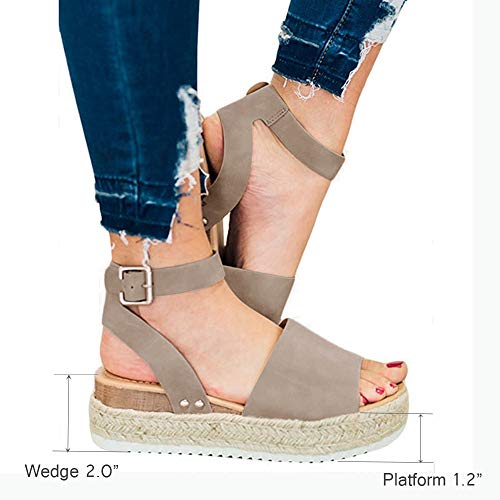 image for Athlefit Women's Platform Sandals Espadrille Wedge Ankle Strap Studded