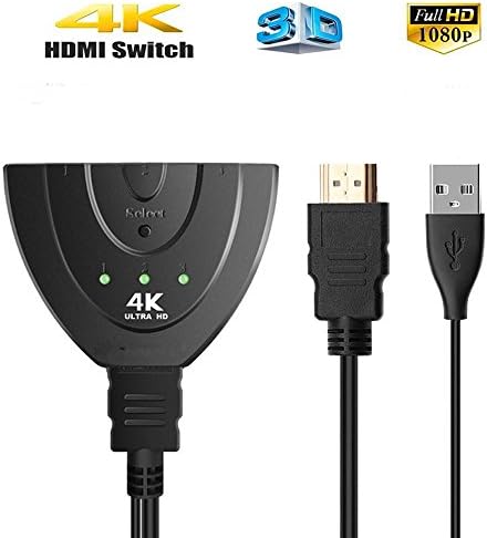 4K 1x3 HDMI Splitter With USB Charger Cable, AMAZBOX Hdmi Switcher Supports 2.0 60Hz HDCP 3D 1080P HD Video Audio for Blu-Ray/Chromebase/ROKU/Fire TV Stick/HD-DVD/Xbox 360 (3-IN 1-Out)