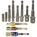 Tonmp 11 Pieces Socket Adapter Impact Set Hex Shank Square Nut Driver Power Drill Bit to 1/4" 3/8" 1/2" Extension Socket Adapter Set for Cordless Drill