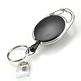 BLACK Carabiner Style Retractable Reel. Ideal For Holding A Key, ID Badge Holder, Proximity Card. Sold Individually