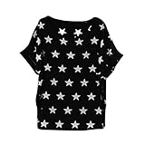 ROPALIA Women Lady Chiffon Blouses T-Shirt Batwing Pentangle Printed Shirts