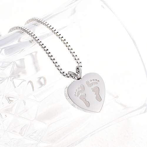 XSMZB Always in My Heart Baby Feet Ashes Keepsake Urn Pendant Necklace Cremation Urns Memorial Jewelry (Silver)
