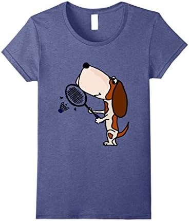 Womens Smiletodaytees Funny Basset Hound Playing Badminton T-shirt Small Heather Blue