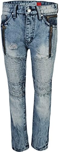 CDB Boys Slim Fit Moto Jeans With Rips and tears, Moto Bleach, Size10'