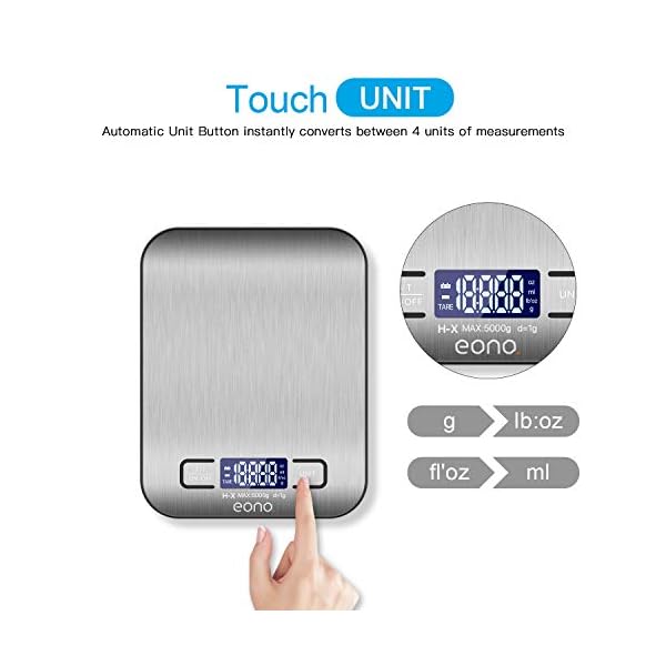 Amazon-Brand-Eono-Digital-Kitchen-Scale-Premium-Stainless-Steel-Food-Scales-Weight-Grams-and-Oz-for-Baking-and-Cooking-5KG1g Amazon Brand - Eono Digital Kitchen Scale, Premium Stainless Steel Food Scales Weight Grams and Oz for Baking and…