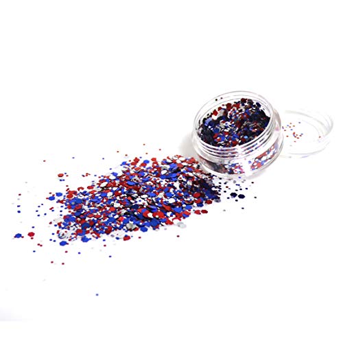 USA Colors Chunky Glitter Kit with Cosmetic Glue (2 Jars x 5g Each - Blue, Red & White) for America's Patriotic Events 4th of July, Independence Day, Veterans Day, Presidents Day and More - Non-Toxic